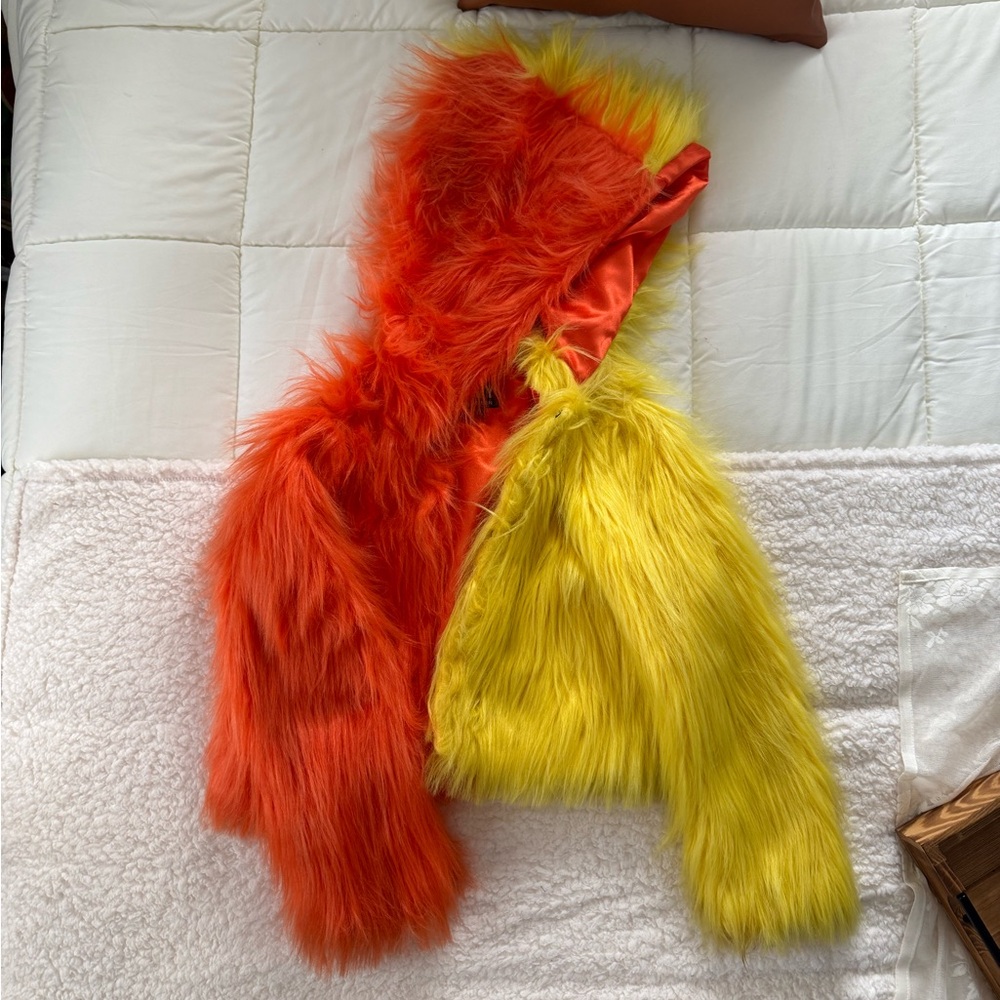 Vibrant Faux Fur Jacket in Orange and Yellow